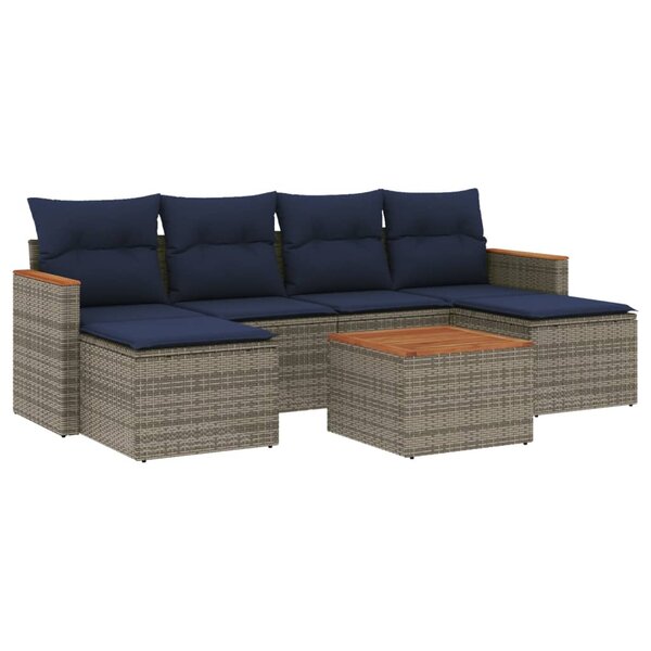 vidaXL Salon de jardin 7 Pièces avec coussins gris résine tressée