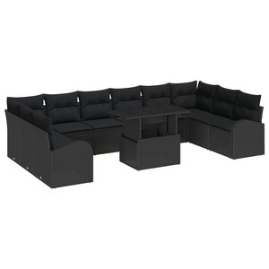 vidaXL Ensemble de canapé de jardin 11 pièces avec coussins en noir poly rattan