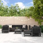 vidaXL Salon de jardin 10 Pièces avec coussins gris bois massif
