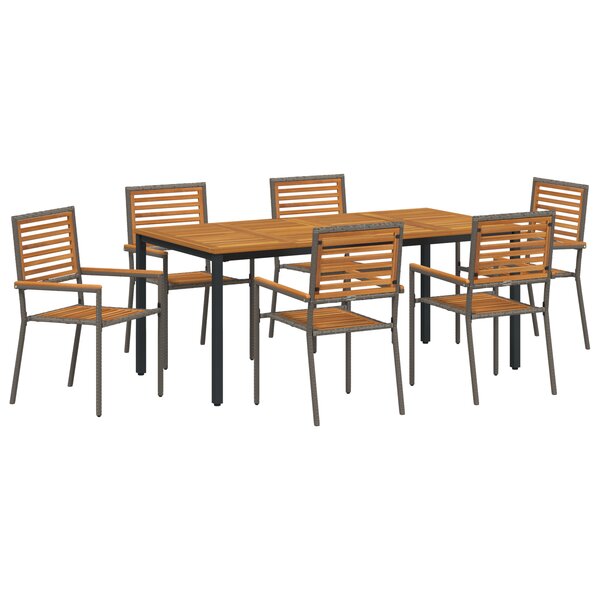 vidaXL Ensemble de salle à manger de jardin 7 pièces en gris en poly rotin acacia
