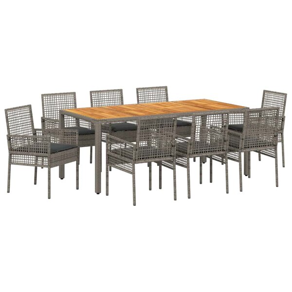 vidaXL Ensemble de salle à manger pour jardin 9 Pièces Gris Poly rotin