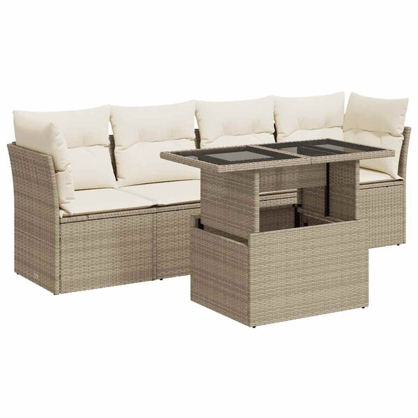 vidaXL Salon de jardin avec coussins 5 Pièces beige résine tressée