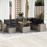vidaXL Salon de jardin avec coussins 9 Pièces gris résine tressée acacia