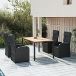 vidaXL Ensemble à manger de jardin coussins 5Pièces Noir Résine tressée