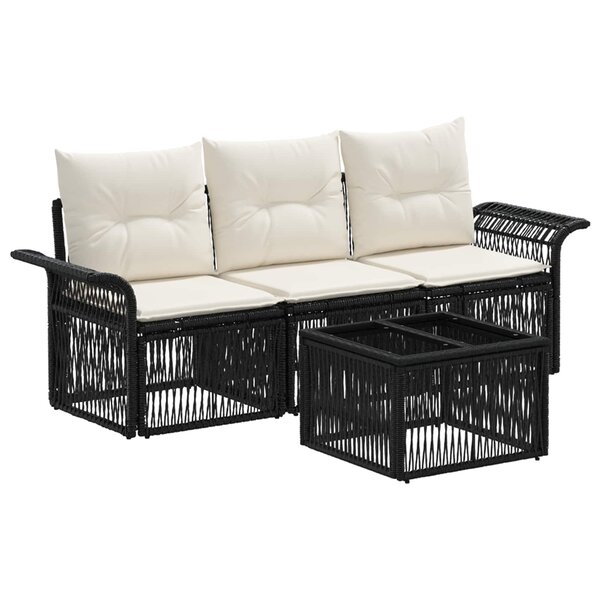 vidaXL Ensemble de canapé de jardin 4 Pièces Noir polyrotin