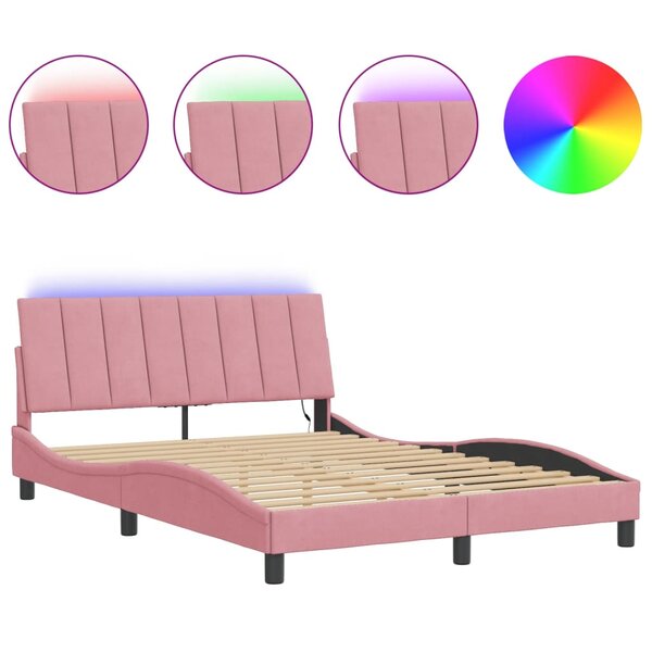 vidaXL Cadre de lit avec LED sans matelas Hanko rose 120x200 cm velours