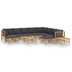vidaXL Salon de jardin 12 Pièces avec coussins gris foncé bambou