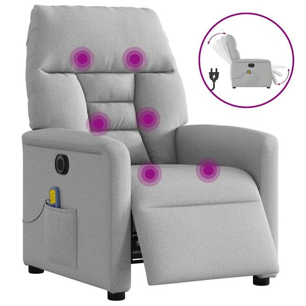 vidaXL Fauteuil de massage inclinable électrique gris nuage tissu
