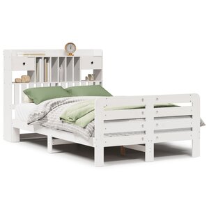 vidaXL Lit bibliothèque sans matelas blanc 135x190 cm bois pin massif