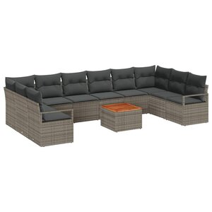 vidaXL Ensemble de canapé de jardin 11 Pièces Gris Poly rotin
