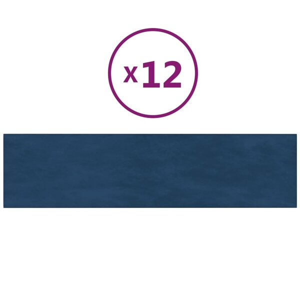 vidaXL Panneaux muraux 12 Pièces Bleu 60x15 cm Velours 1 08 m²