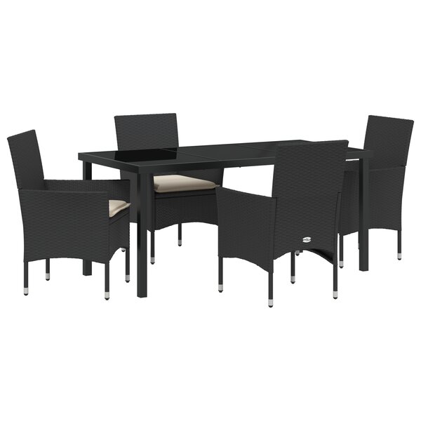 vidaXL Ensemble de salle à manger de jardin 5 pièces   avec coussins  en noir  en poly rotin.
