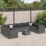 vidaXL Salon de jardin 10 Pièces avec coussins Gris Résine tressée