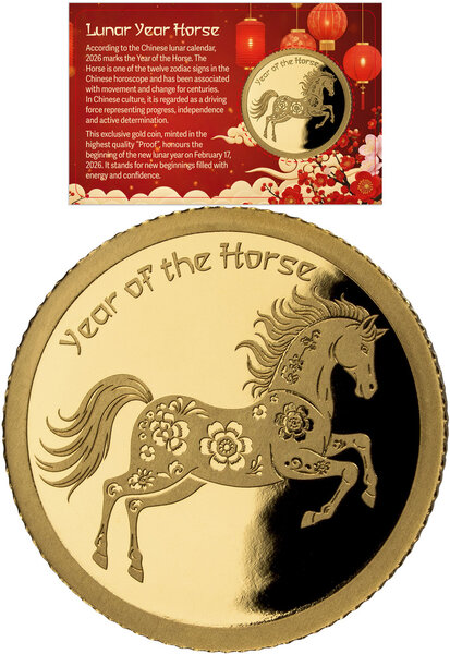 Monnaie YEAR OF THE HORSE 1/200 Oz Or 1000 Francs Gabon 2026