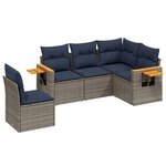 vidaXL Salon de jardin 5 Pièces avec coussins gris résine tressée
