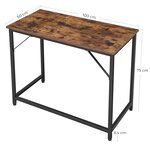 Bureau table poste de travail petite taille 100 x 50 x 75 cm pour bureau salon chambre assemblage simple métal style industriel marron 12_0004687