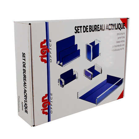 Set de bureau acrylique bleu - 5 pieces