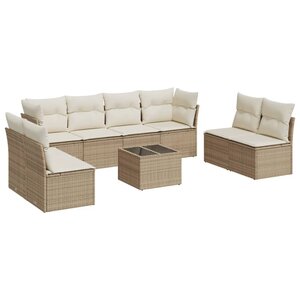 vidaXL Salon de jardin avec coussins 9 Pièces beige résine tressée