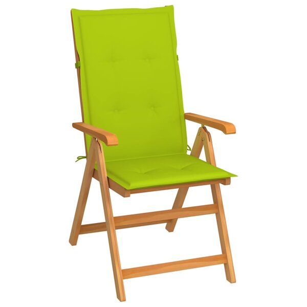 vidaXL Chaise de jardin avec coussins vert vif Bois de teck massif