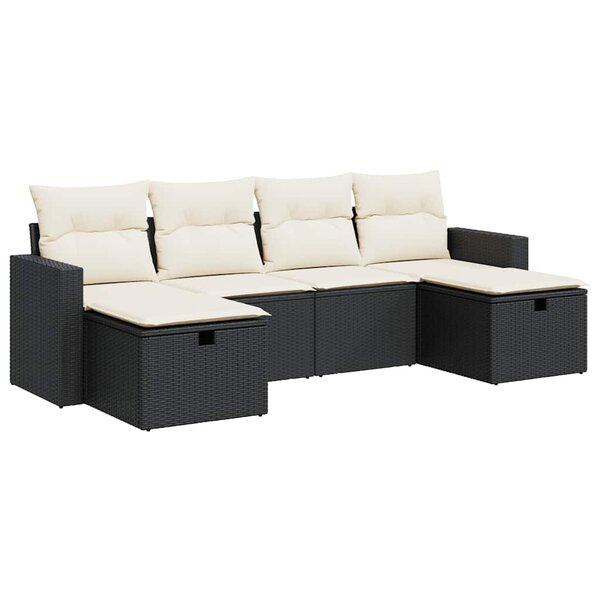 vidaXL Salon de jardin 6 Pièces avec coussins noir résine tressée