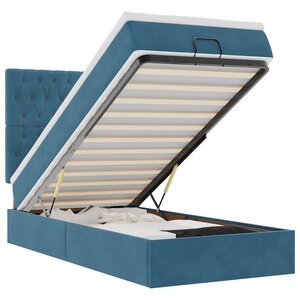 vidaXL Cadre de lit ottoman avec matelas bleu foncé 90x190 cm velours