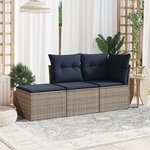 vidaXL Salon de jardin avec coussins 3 Pièces gris résine tressée