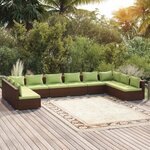 vidaXL Salon de jardin 10 Pièces avec coussins Résine tressée Marron