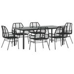 vidaXL Ensemble à manger de jardin 7Pièces noir poly rotin verre