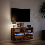vidaXL Meuble TV mural avec lumières LED chêne fumé 80x31x45 cm