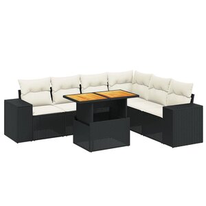 vidaXL Salon de jardin 7 Pièces avec coussins noir résine tressée