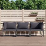 vidaXL Salon de jardin 3 Pièces avec coussins anthracite résine tressée