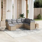 vidaXL Salon de jardin avec coussins 7Pièces mélange beige résine tressée