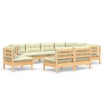 vidaXL Salon de jardin 9 Pièces avec coussins crème bois de pin massif