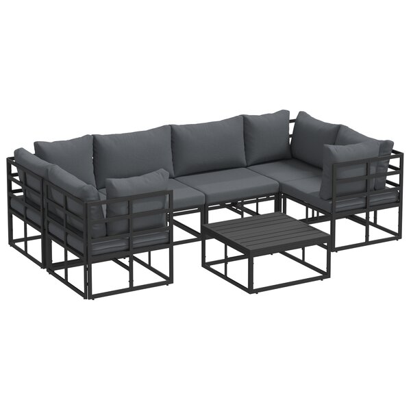 vidaXL Ensemble de canapé de jardin 7 Pièces Noir Aluminium