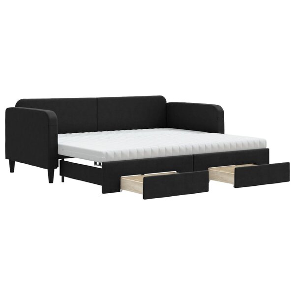 vidaXL Lit de jour avec gigogne et tiroirs noir 90x200 cm tissu