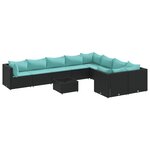vidaXL Salon de jardin 10 Pièces avec coussins noir résine tressée