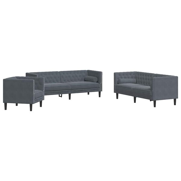 vidaXL Ensemble de Canapés 3 Pièces Gris foncé Velours