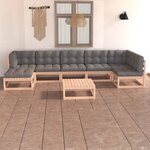 vidaXL Salon de jardin 8 Pièces avec coussins Bois de pin massif
