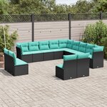 vidaXL Salon de jardin avec coussins 13 Pièces noir résine tressée