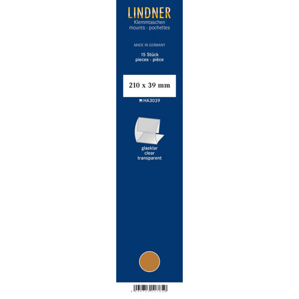 Bandes Klemmfix double soudure 210 x 39 mm pour timbres-poste. Fond - Transparent