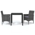 vidaXL Ensemble à manger de jardin coussins 3Pièces Résine tressée Gris