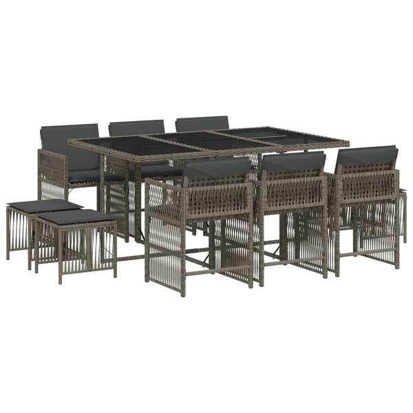 vidaXL Ensemble à manger de jardin 11Pièces avec coussins gris poly rotin