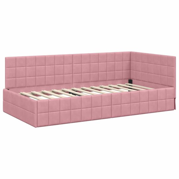 vidaXL Cadre de lit d'angle avec tête de lit Rose 100 x 200 cm Velours