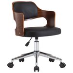 Chaise fauteuil siège pivotante de bureau informatique étude bois courbé et similicuir noir 02_0024149