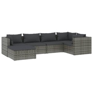 Salon de jardin meuble d'extérieur ensemble de mobilier 6 pièces avec coussins résine tressée gris 02_0016877