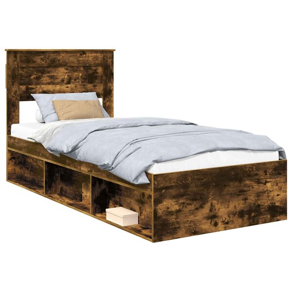 vidaXL Cadre de lit Chêne fumé 90 x 200 cm Bois de pin massif