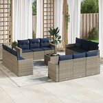 vidaXL Salon de jardin avec coussins 13 Pièces gris résine tressée