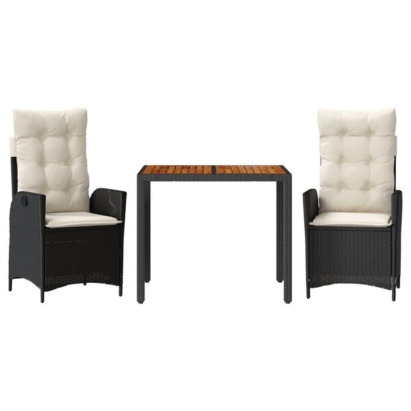 vidaXL Ensemble à manger de jardin avec coussins 3 Pièces Noir