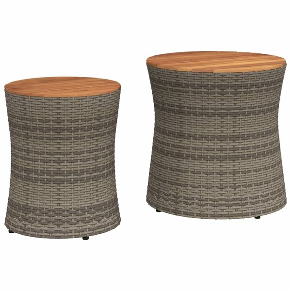 vidaXL Tables d'appoint de jardin 2 Pièces dessus en bois gris poly rotin