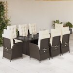 vidaXL Ensemble à manger de jardin et coussins 9 Pièces marron poly rotin